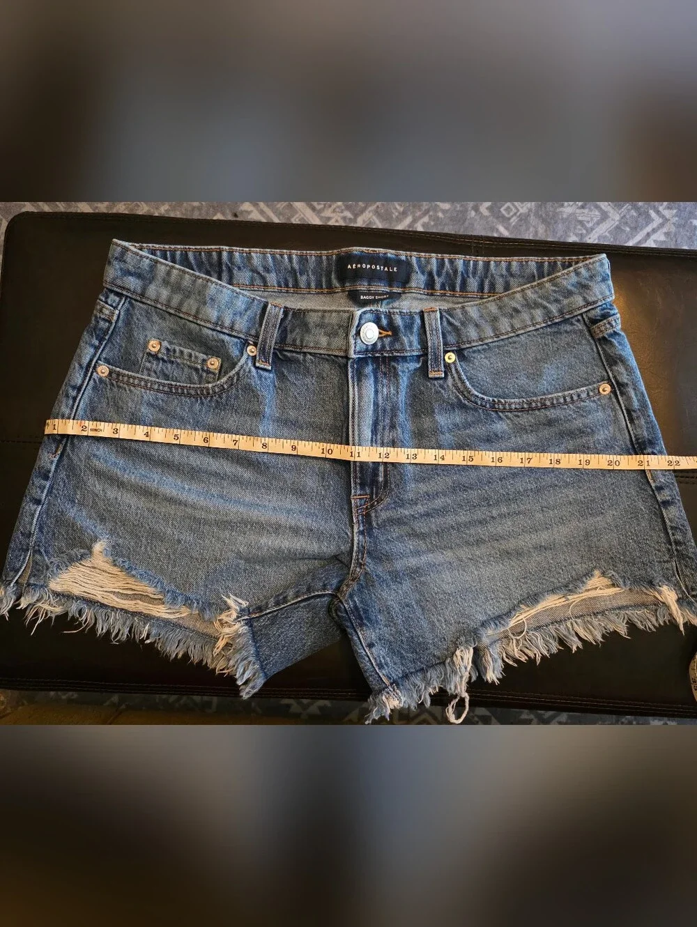 Aeropostale Denim Baggy Shorts in Light Blue with Contrast Stitching